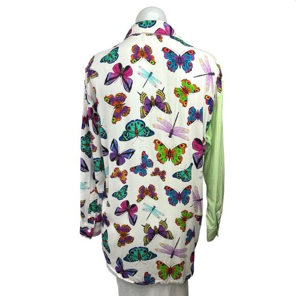 Terez Multicolor Butterfly Print Button Down Long Sleeve Pocket Shirt Top Sz S - Picture 2 of 3